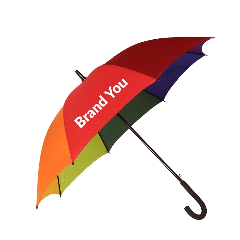 23" Auto-open 8 Rib J Hook Handle Rainbow Umbrella