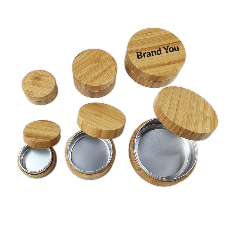 50 g Bamboo Screw Lid Metal Storage Tins Containers