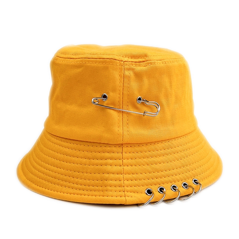 Chic Unisex Bucket Hat w/ Pin Piercing Decorations