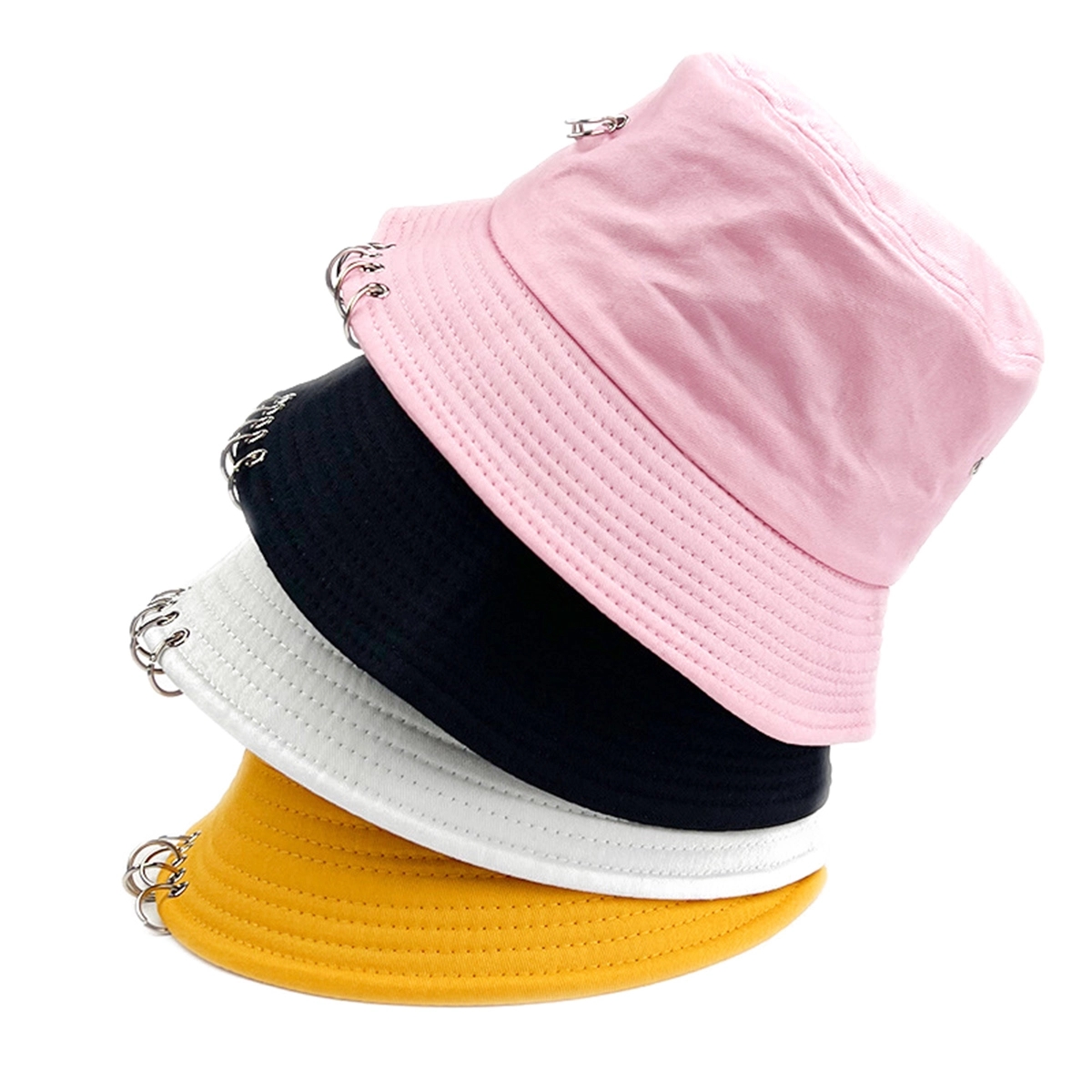 Chic Unisex Bucket Hat w/ Pin Piercing Decorations
