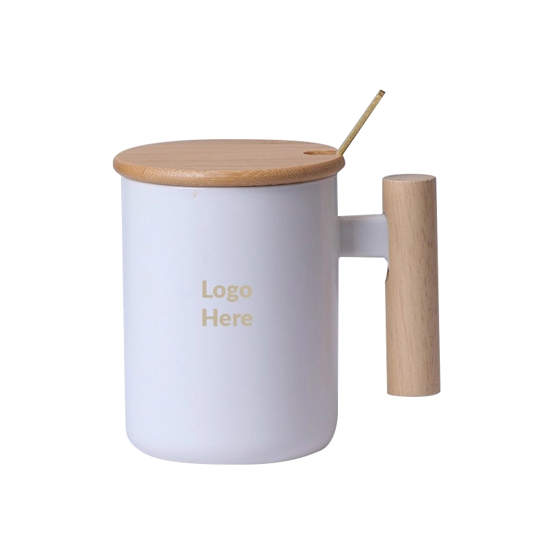 12 oz Ceramic Wood Handle Tea Cup Coffee Mugs