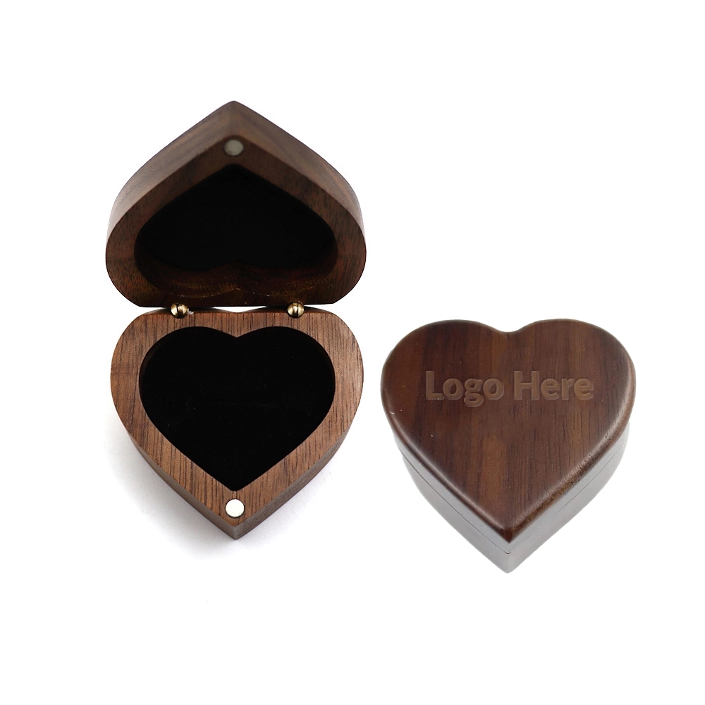 Heart Shaped Walnut Wood Ring Box