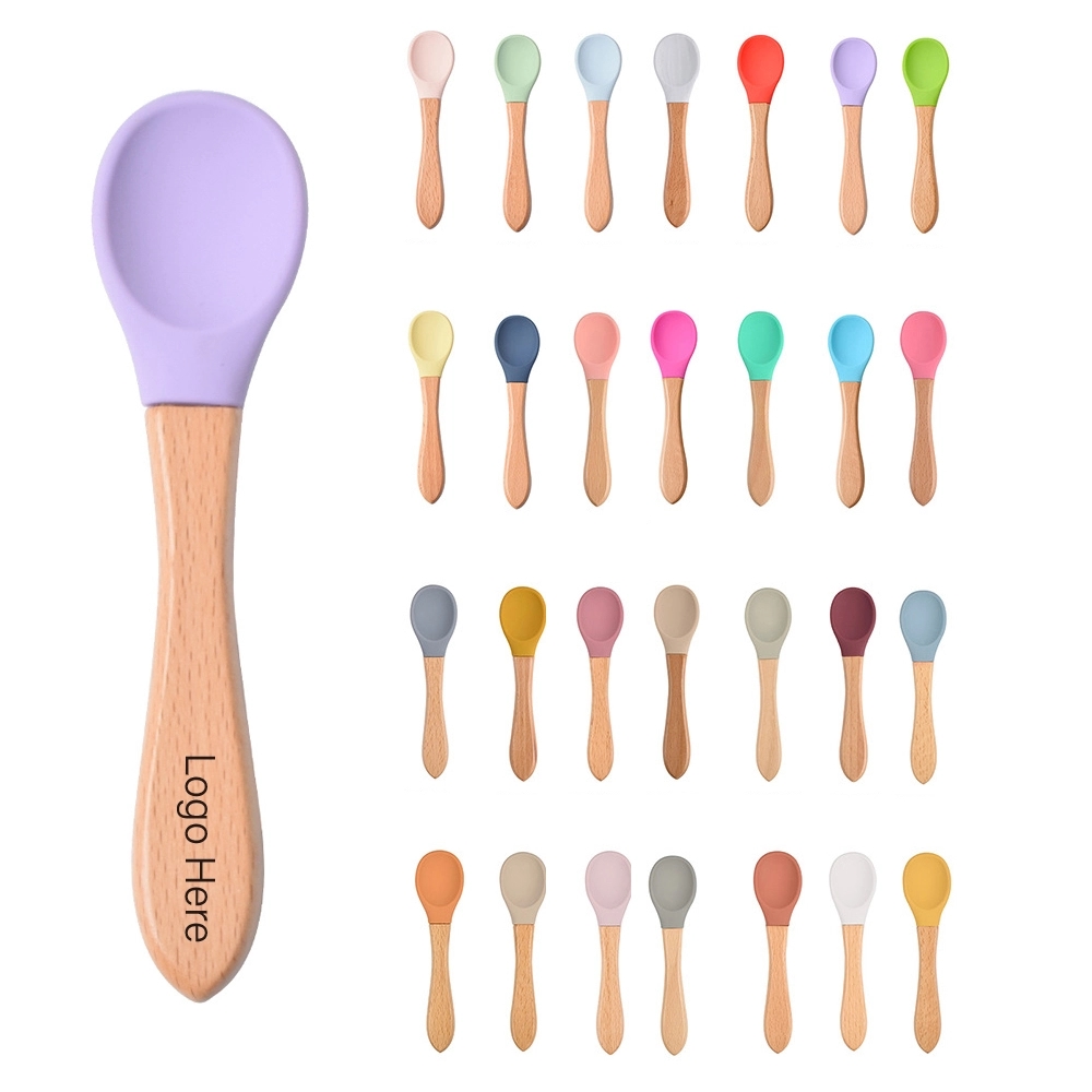 Silicone Baby Spoon Wood Handle