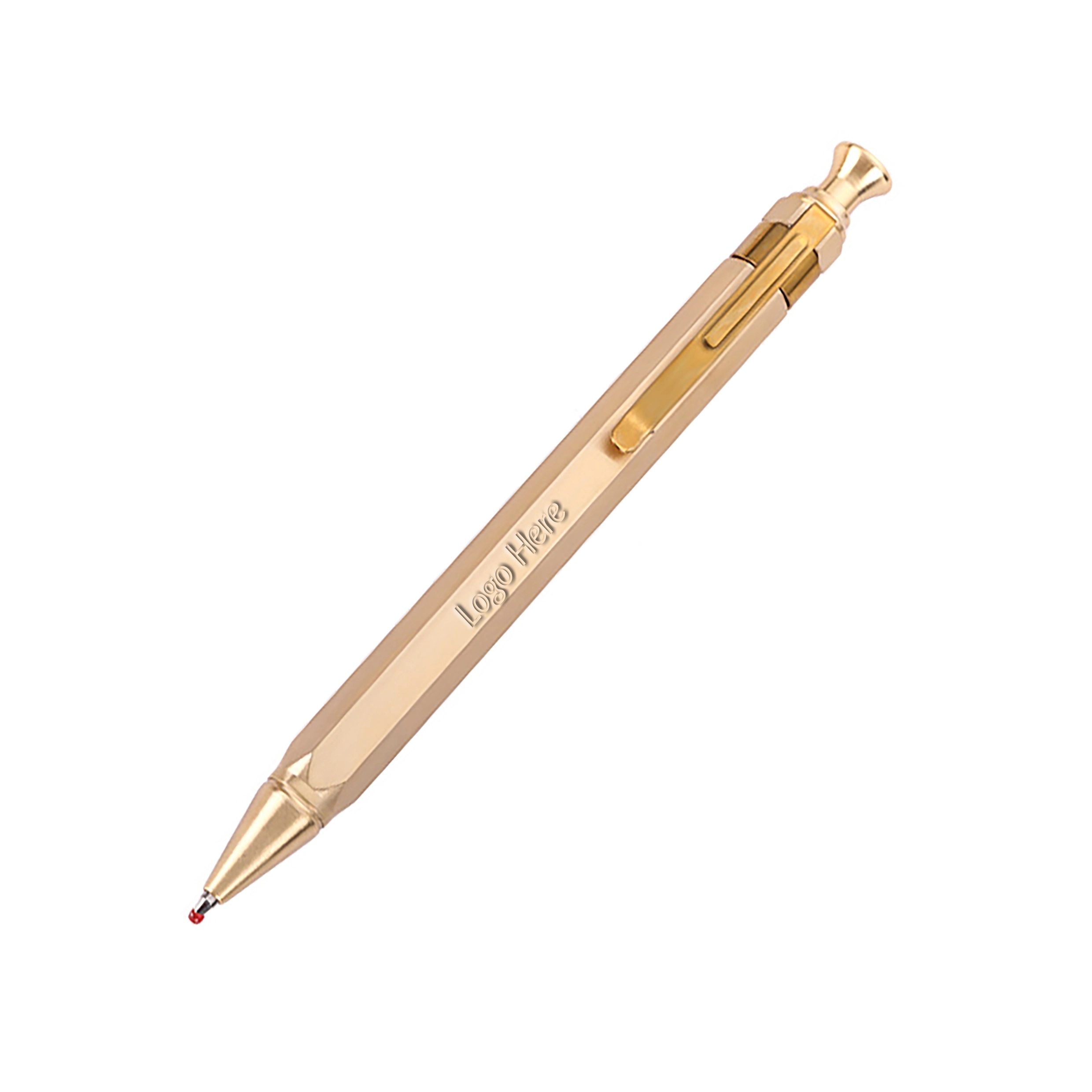 Hexagonal Solid Brass Sign Ballpoint Pen with Clip