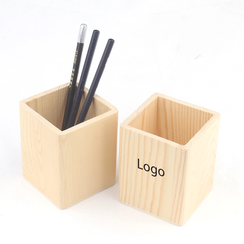 Square Wooden Pen Pencil Holder Case