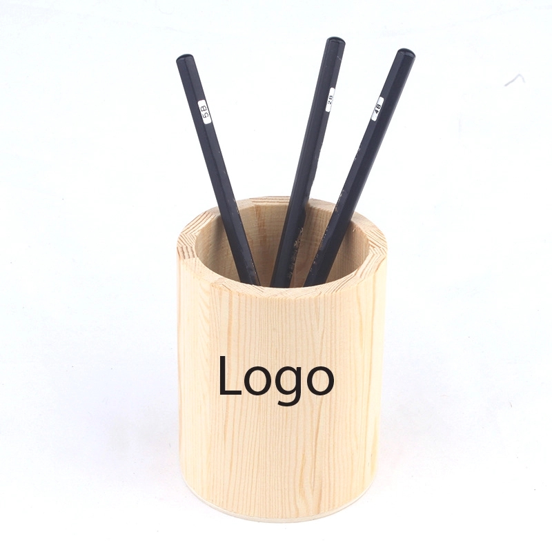 Round Wooden Pen Pencil Holder Case