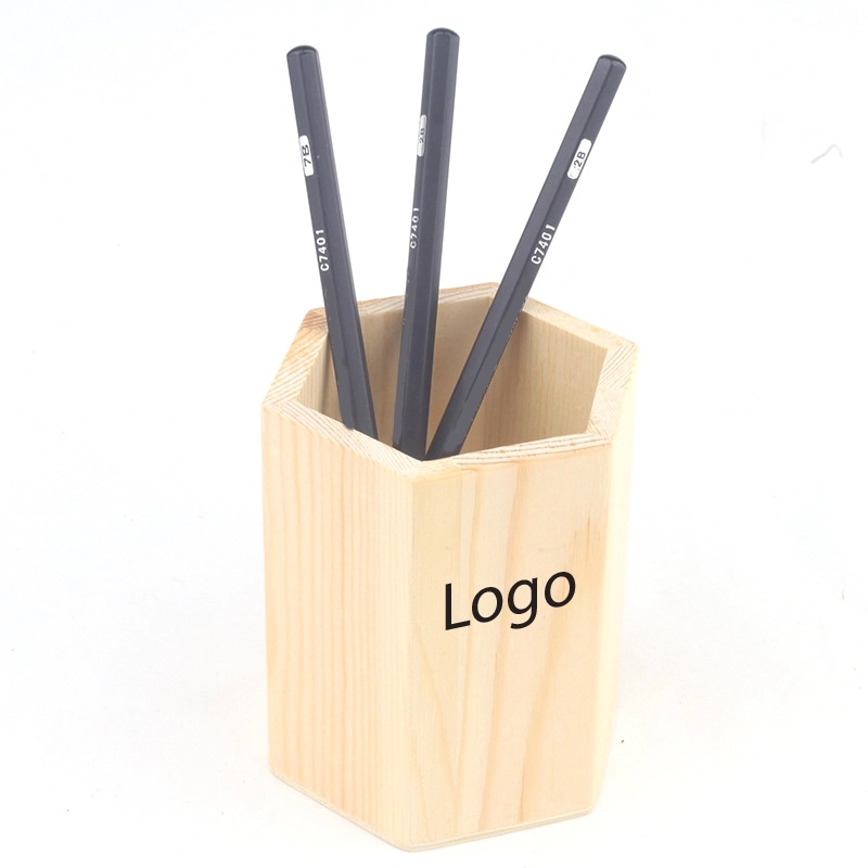 Hexagonal Wooden Pen Pencil Holder Case