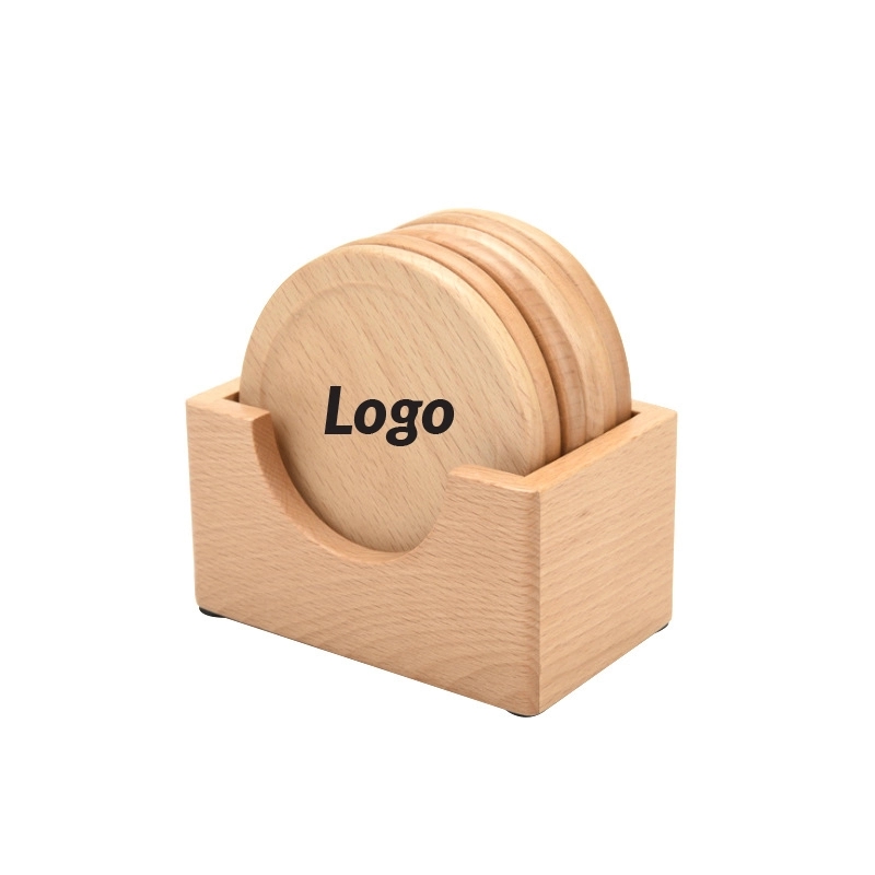 6-piece Natural Beech Wood Coaster Set