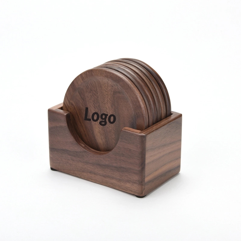 6-piece Walnut Natural Beech Wood Coaster Set