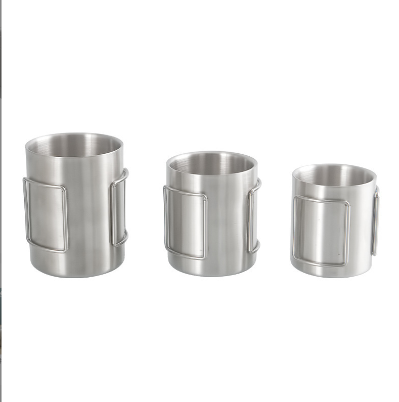 10 oz -Stainless Steel Folding Handle Cup with Lid