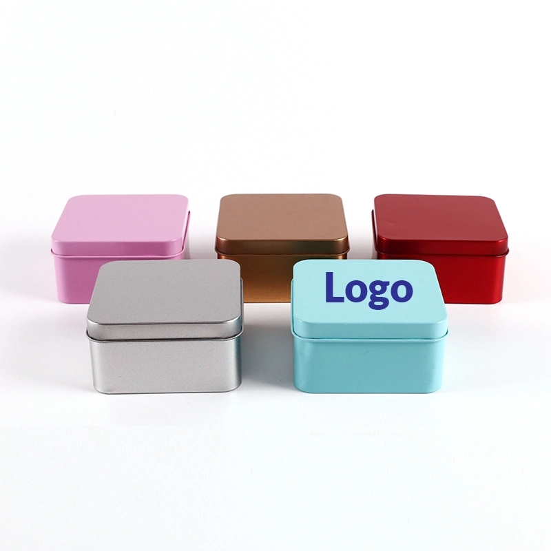 Square Tinplate Box with Hinged Lid