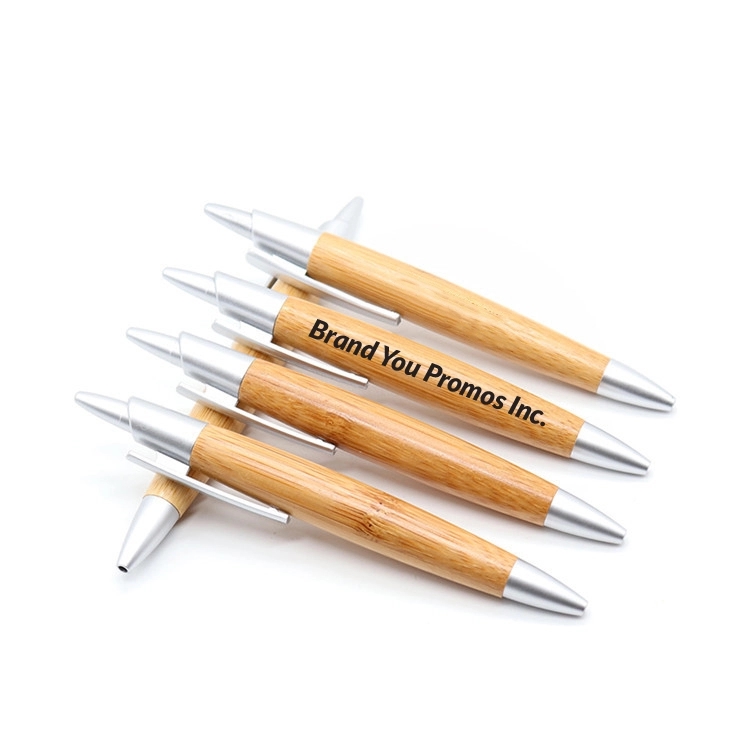Bamboo Wooden Retractable Ballpoint Pen Black Ink 1 mm