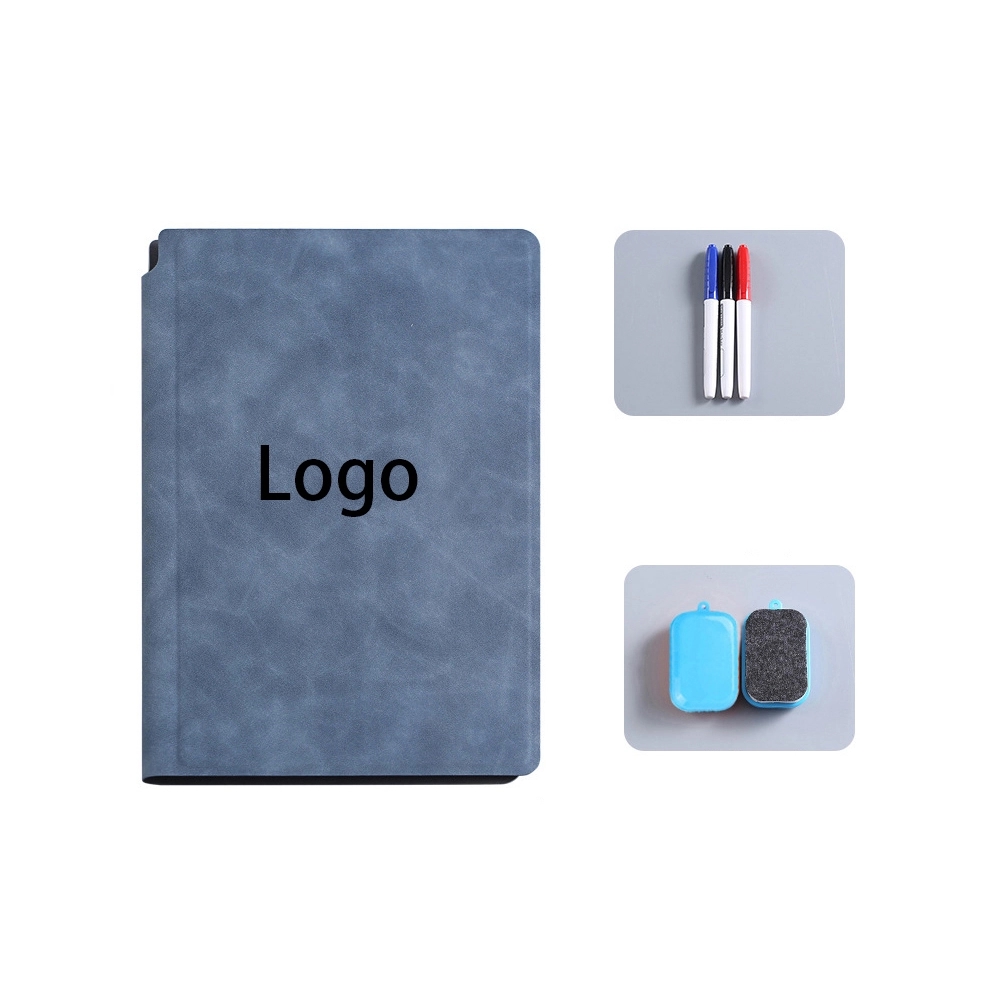 A5 Leather Dry-Erase Board with three pens and one erasable