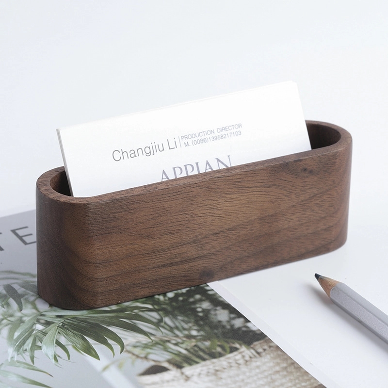 Black Walnut Wooden Business Card Holder and Memo Clip