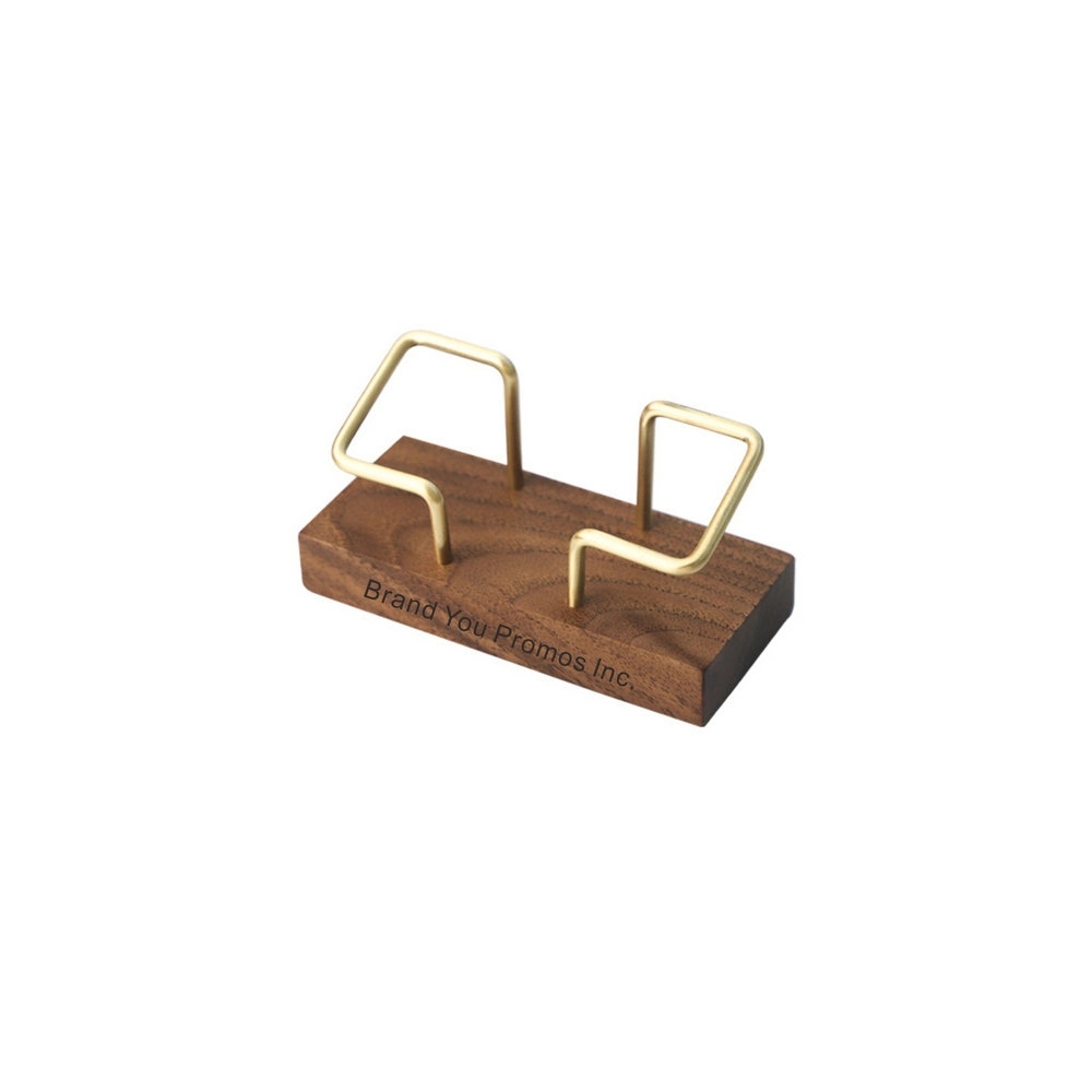Brass and Walnut Business Card Holder with Minimal Design