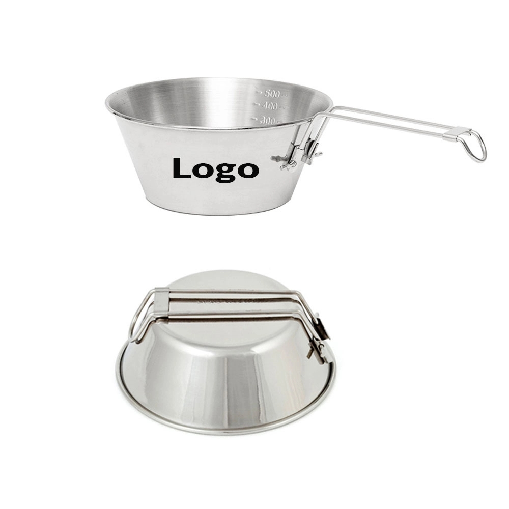 Foldable Handle Stainless Steel Bowl for Camping and Hiking