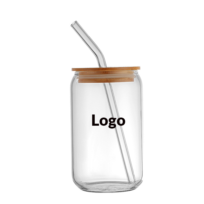 18 OZ Glass Cup with Lid and Straw