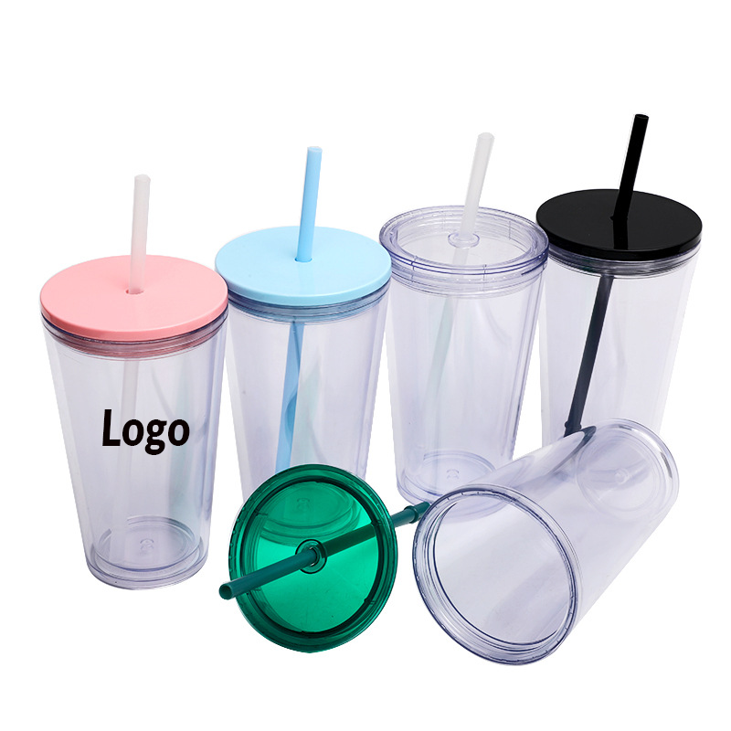 Plastic Cup with Lid and Straw