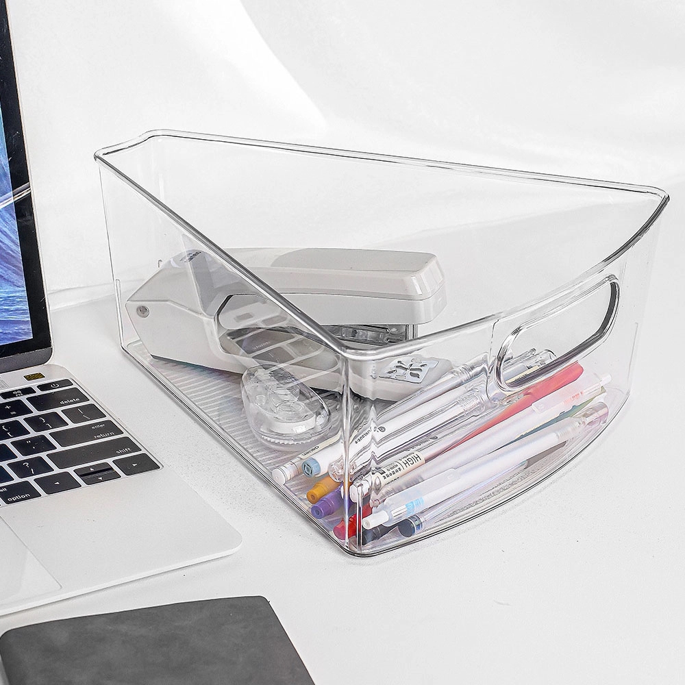 Fan-Shaped Transparent Storage Box for Bathroom and Office