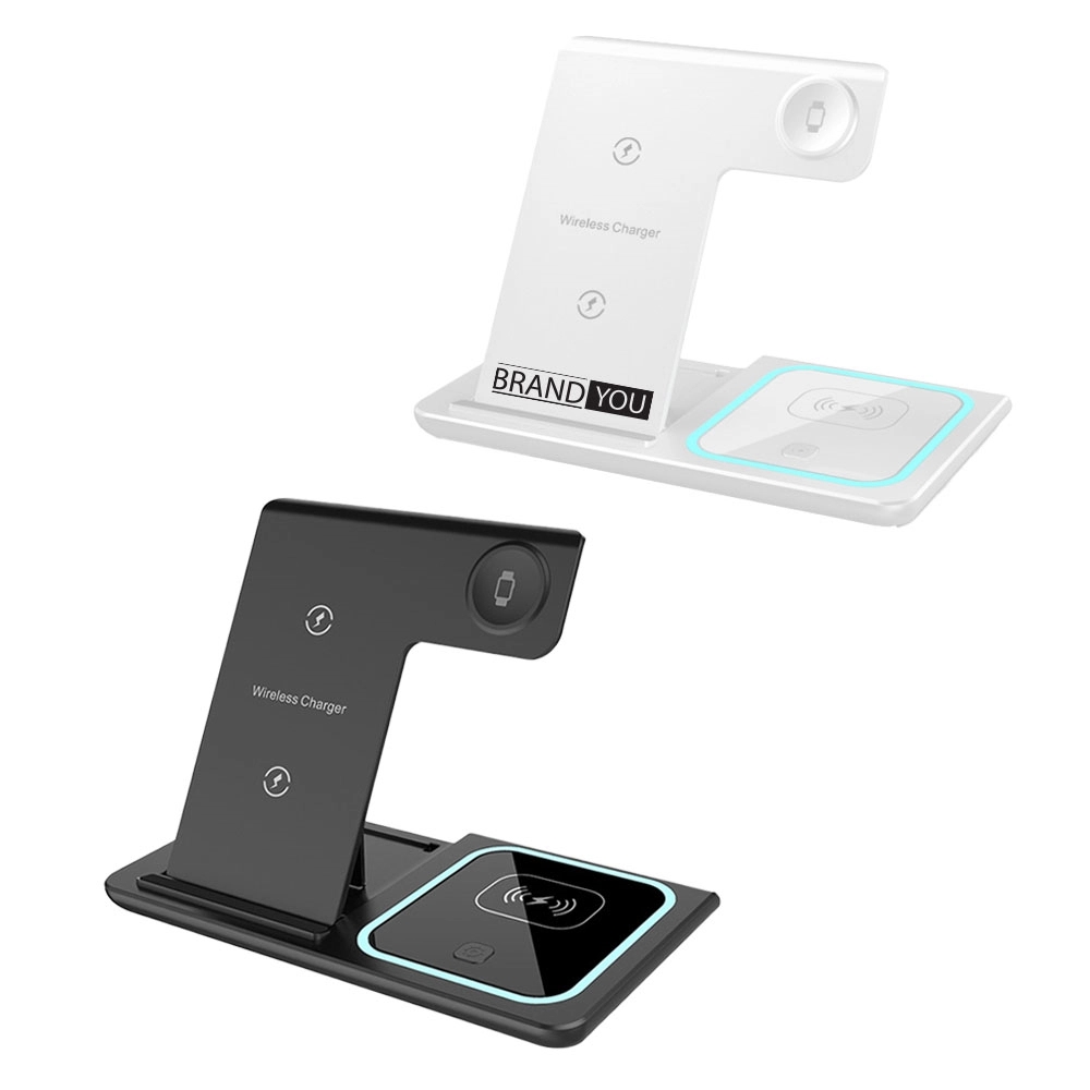 3-In-1 Wireless Charger With Foldable Stand And Dual Coils