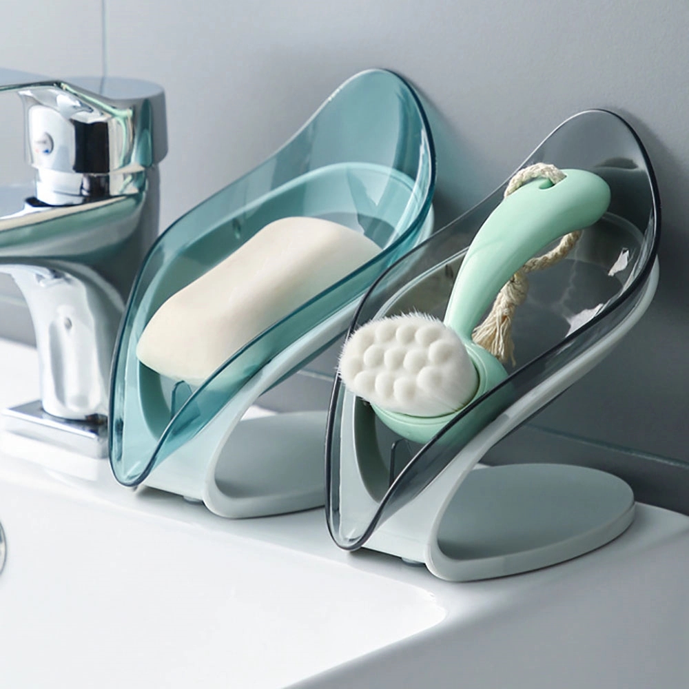 Leaf-Shaped Soap Dish with Suction Cup and Drainage