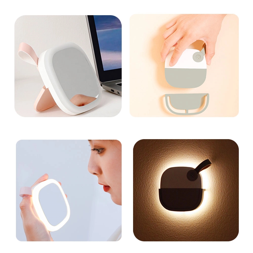 Portable LED Makeup Mirror with USB Rechargeable Nightlight