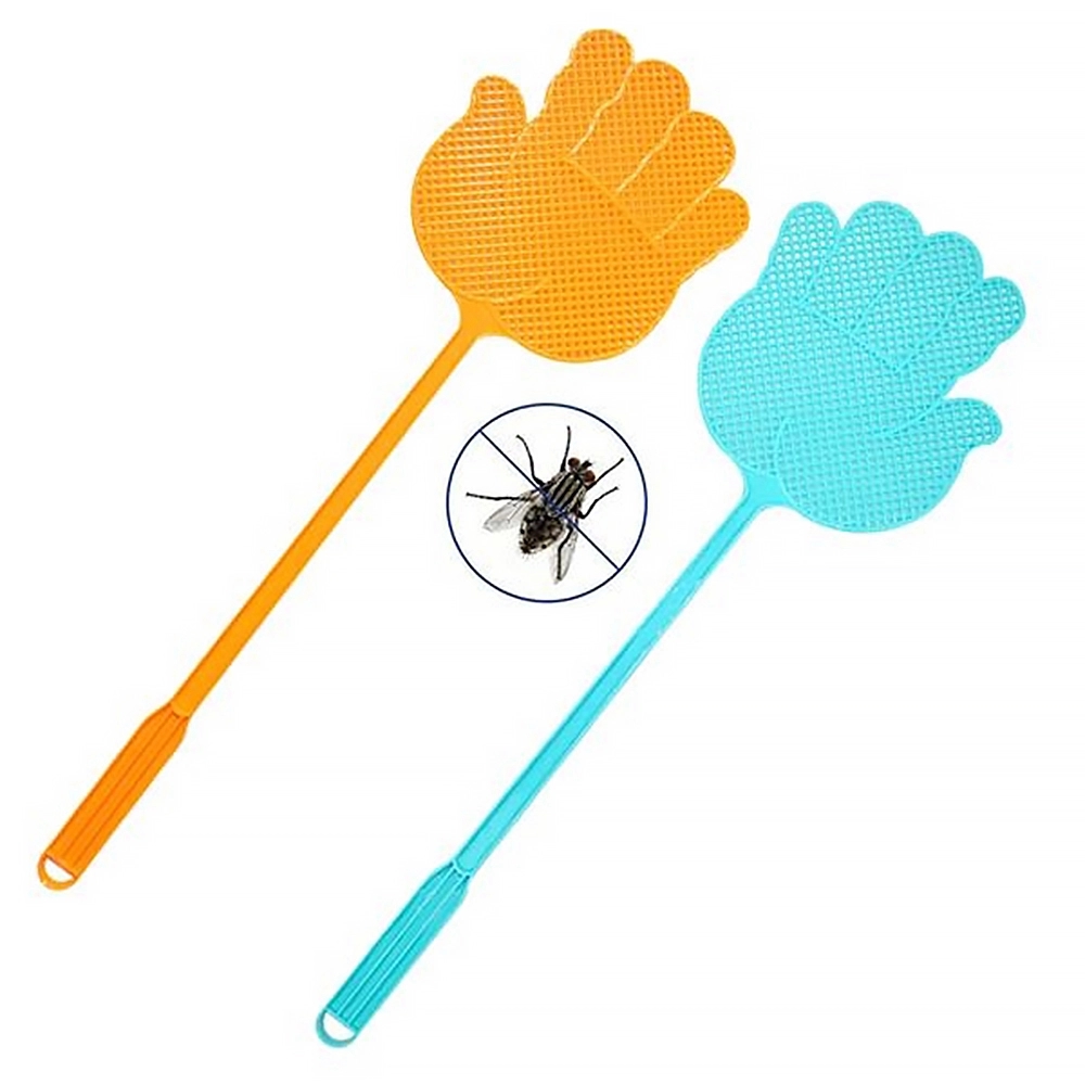 Extended Handle Plastic Fly Swatter w/ Hand-Shaped Design