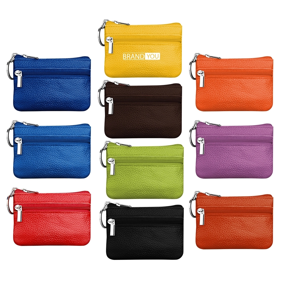 Mini Leather Coin Purse with Zipper Keychain
