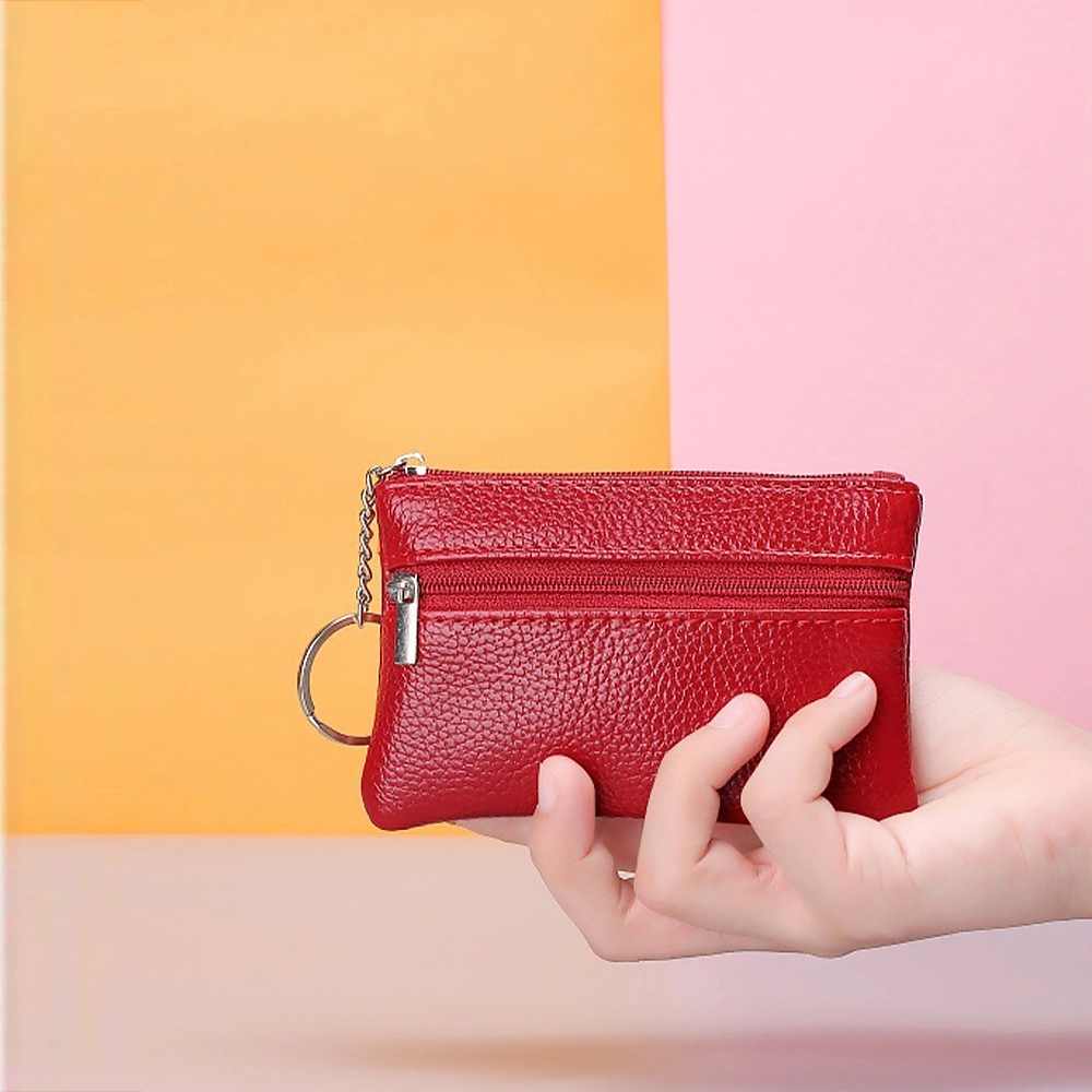Mini Leather Coin Purse with Zipper Keychain