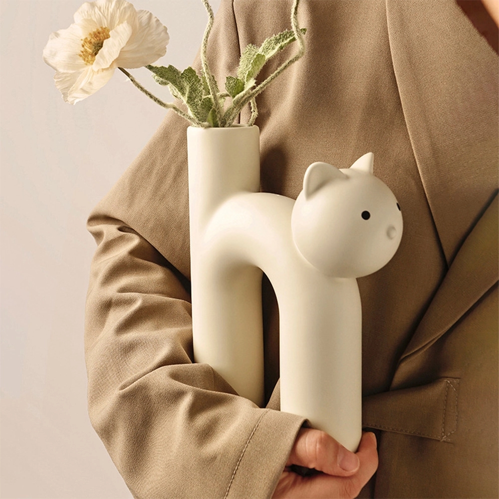 Ceramic Cat-Shaped Tube Vase