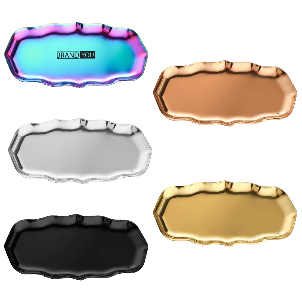 Wavy Stainless Steel Jewelry Tray for Desk and Vanity