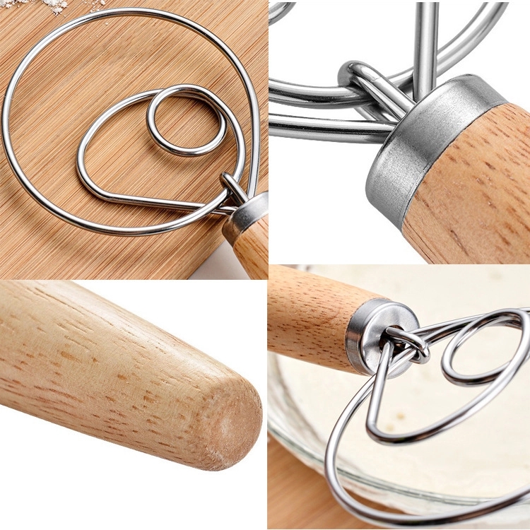 Dough Whisk Blender with Wooden Hand Mixer