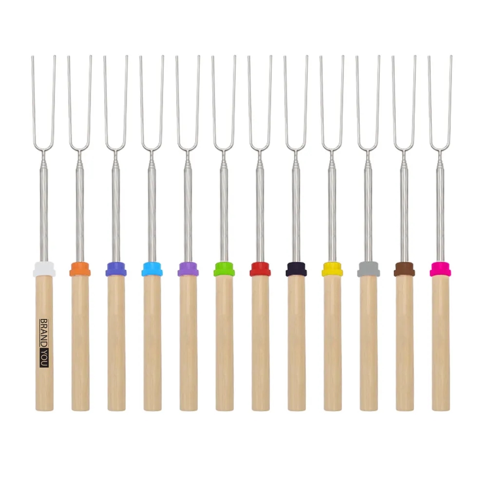 Extendable BBQ Fork w/ U-Shaped Wooden Handle