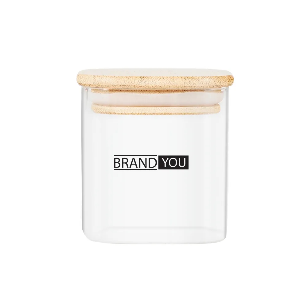 14oz Square Glass Jar with Bamboo Lid and Spoon