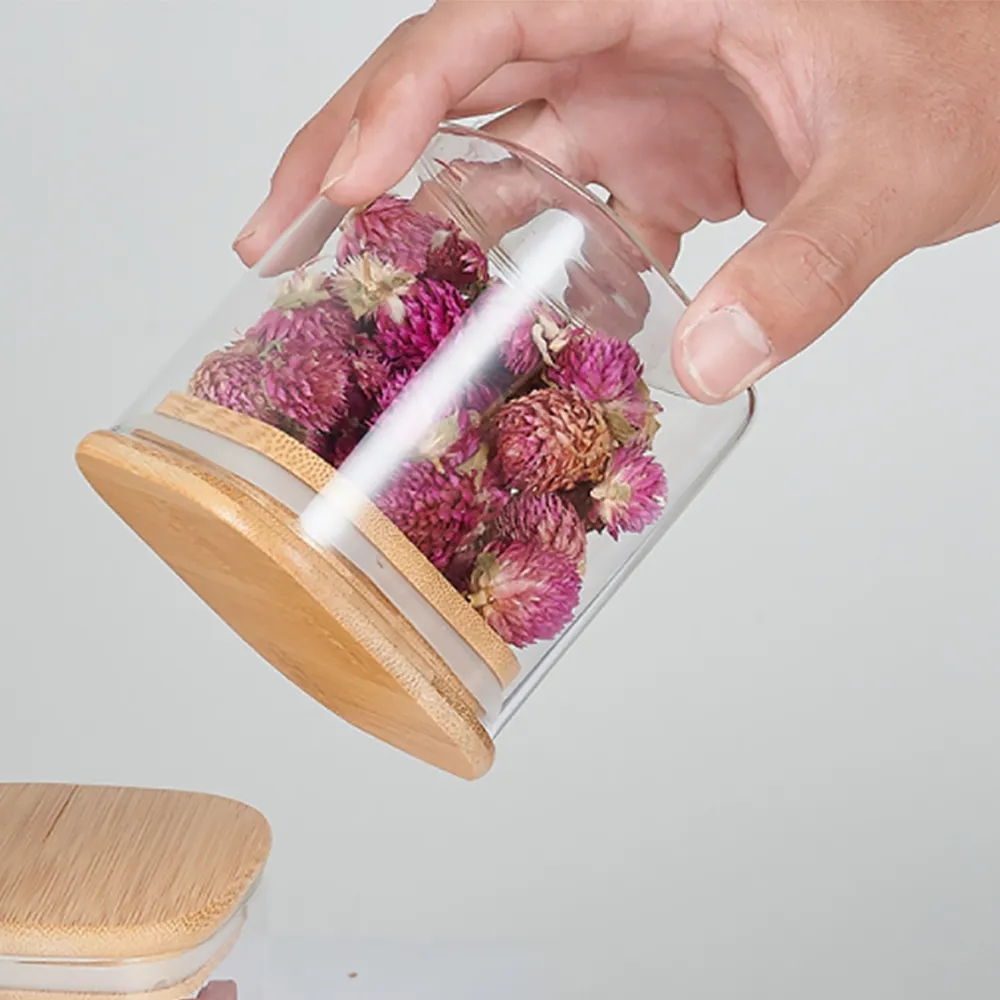 14oz Square Glass Jar with Bamboo Lid and Spoon