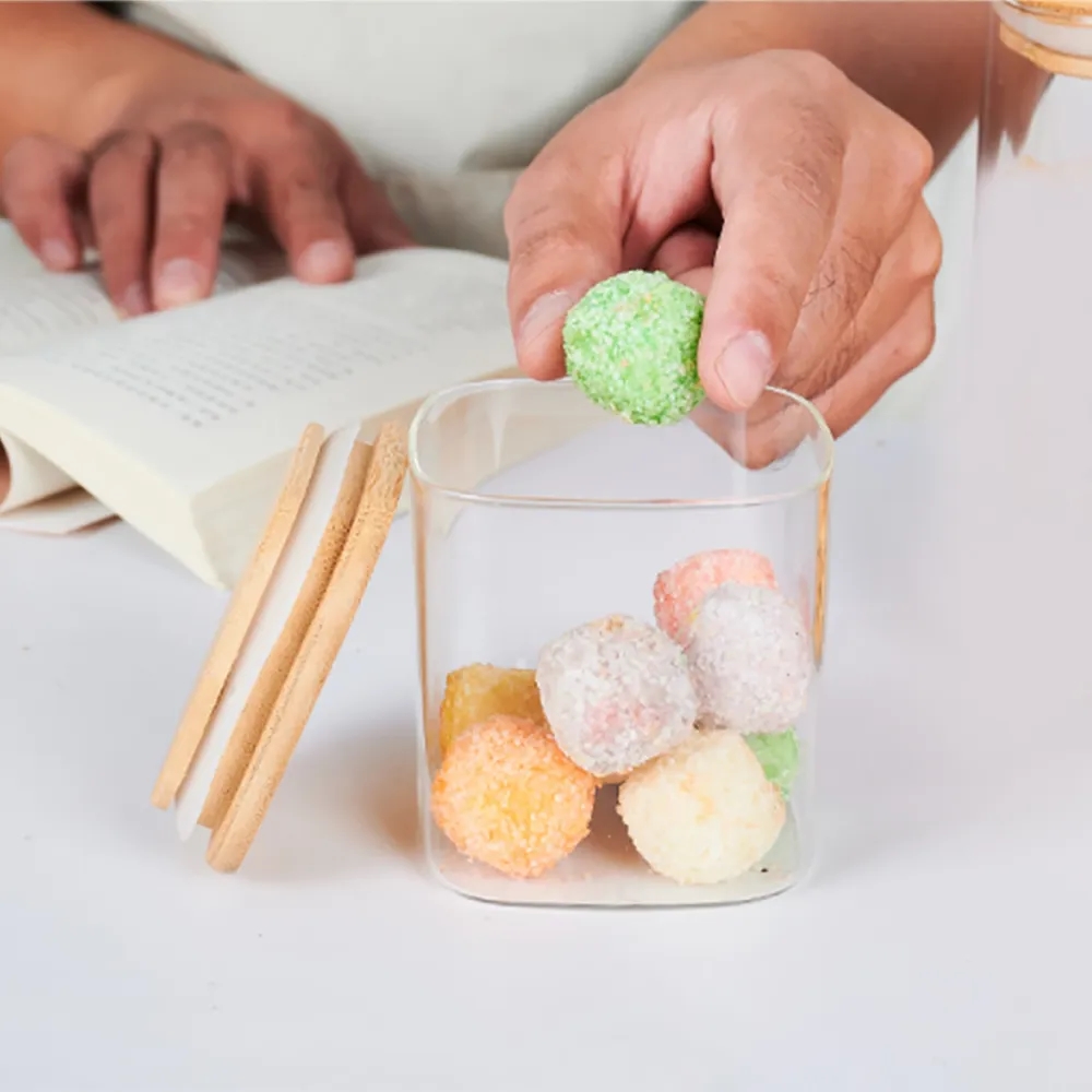 14oz Square Glass Jar with Bamboo Lid and Spoon
