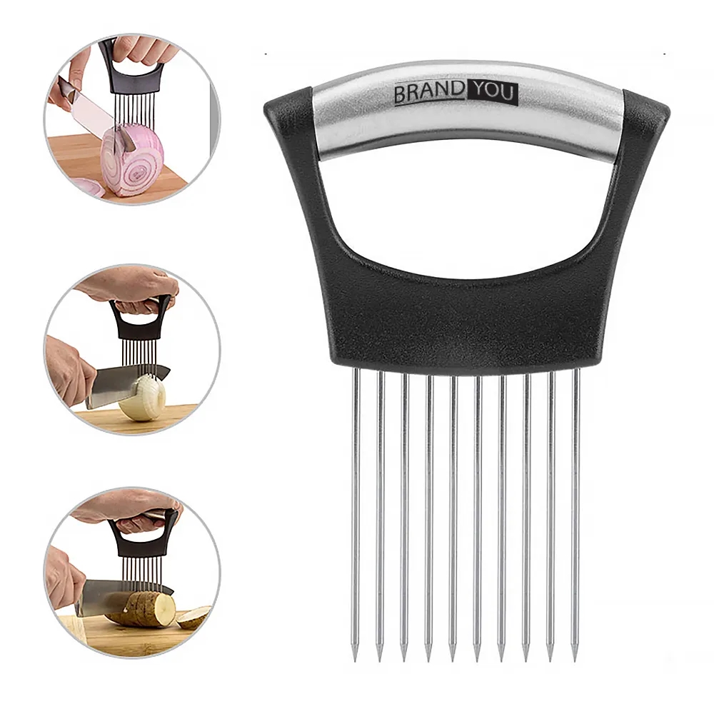 Stainless Steel Onion Holder and Slicer - Safe Kitchen Tool