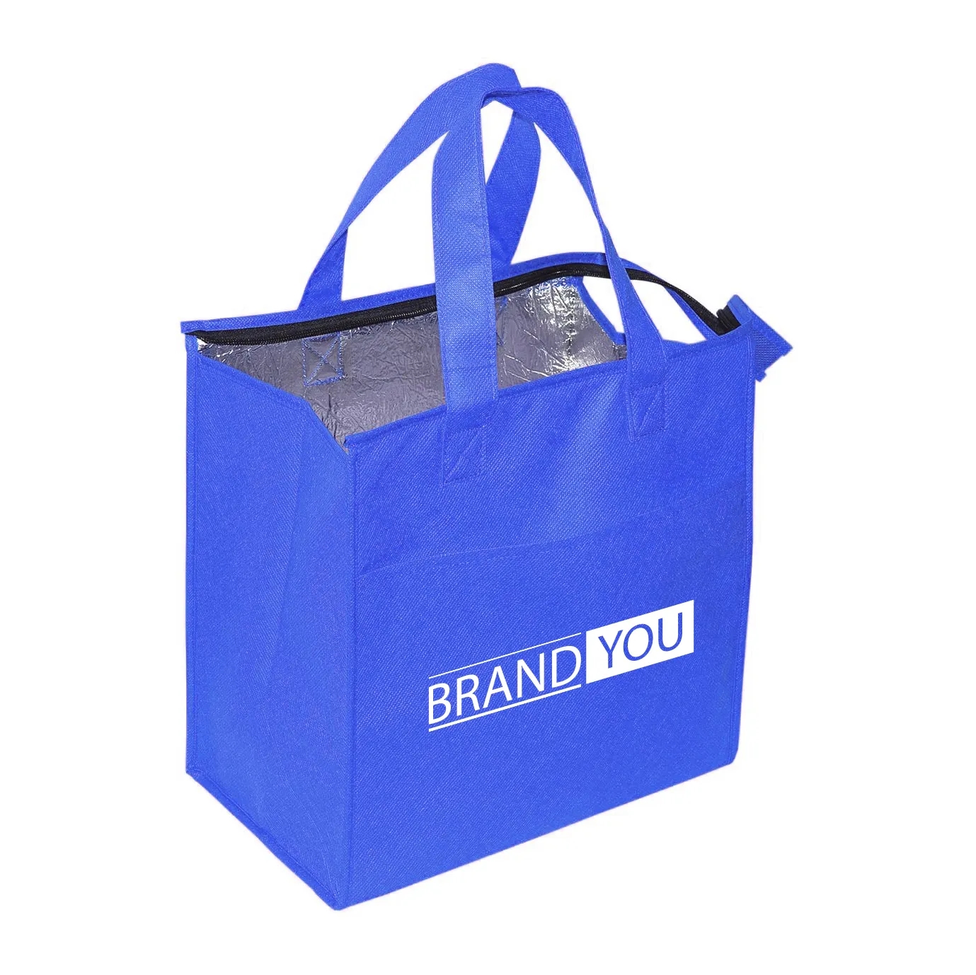 Zippered Non-Woven Insulated Grocery Tote w/ Front Pocket