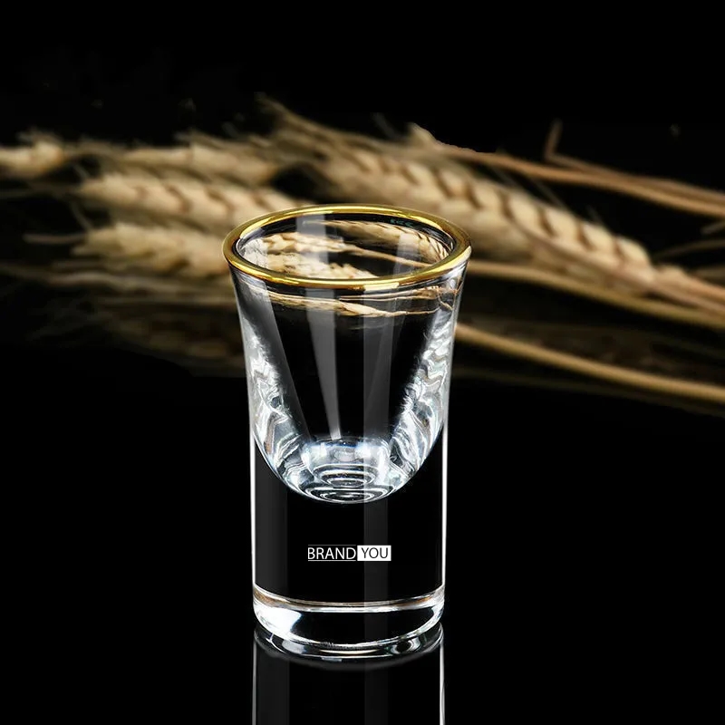 1 oz Crystal Shot Glass Liquor Cup w/ Gold Trim