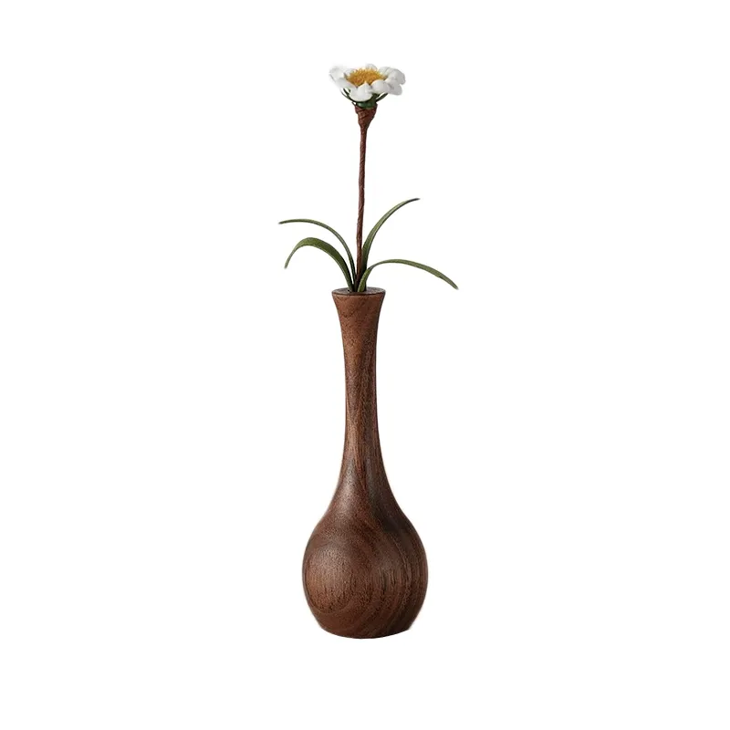 Walnut Solid Wood Flower Vase Artistic Table Centerpiece