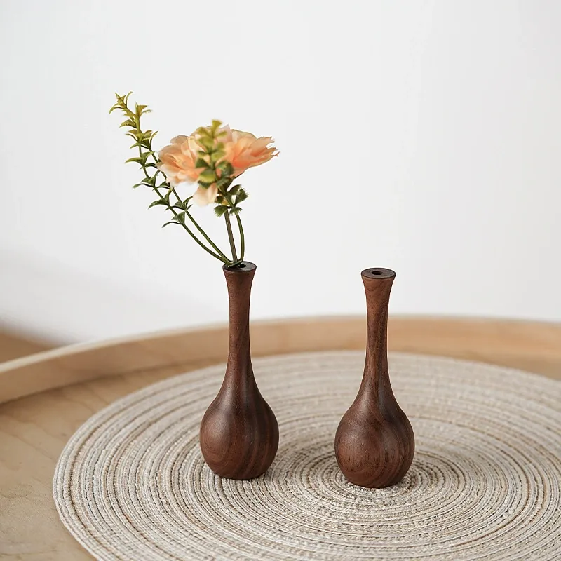 Walnut Solid Wood Flower Vase Artistic Table Centerpiece
