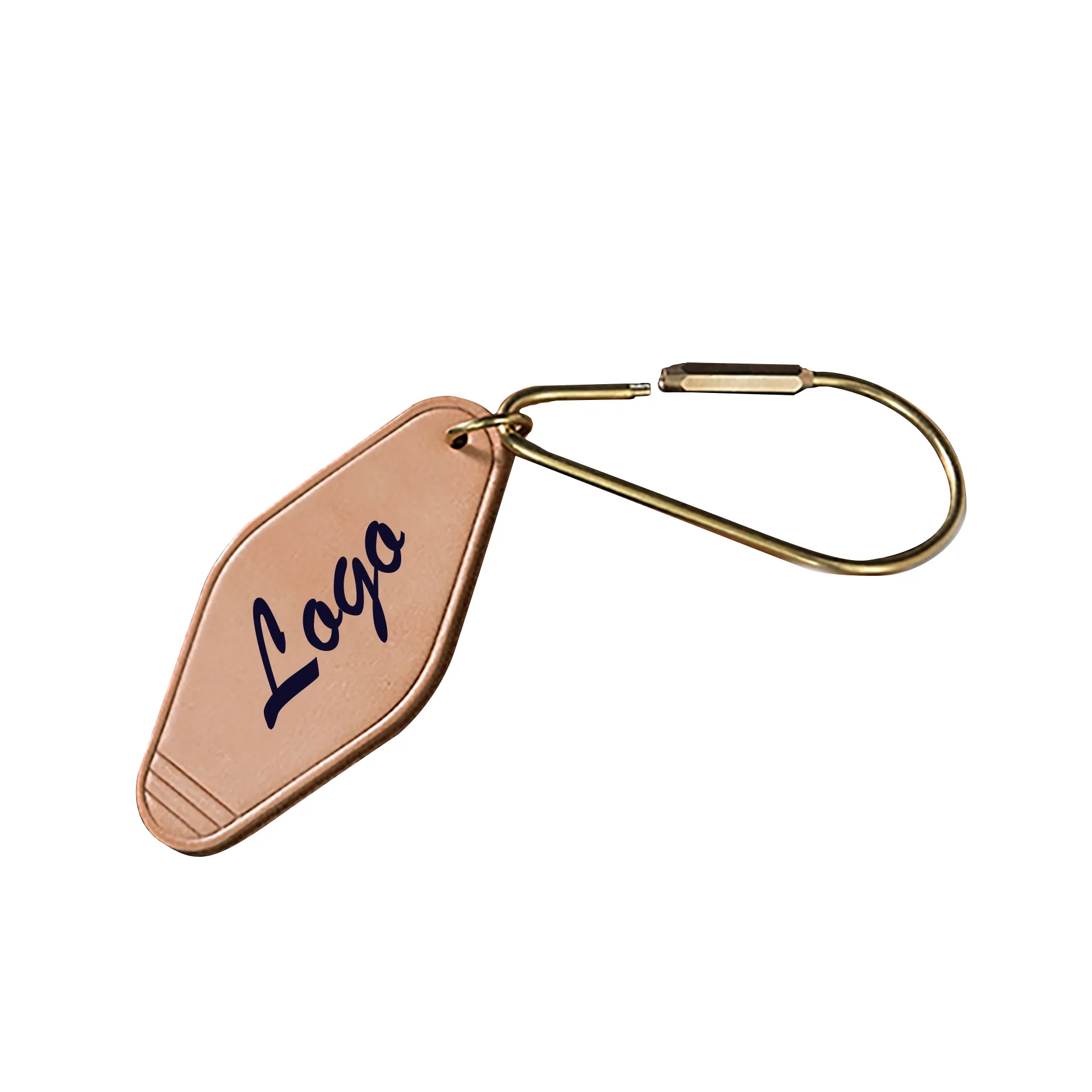 Personalized Leather Hotel Motel Keychain w/ Brass Key Ring