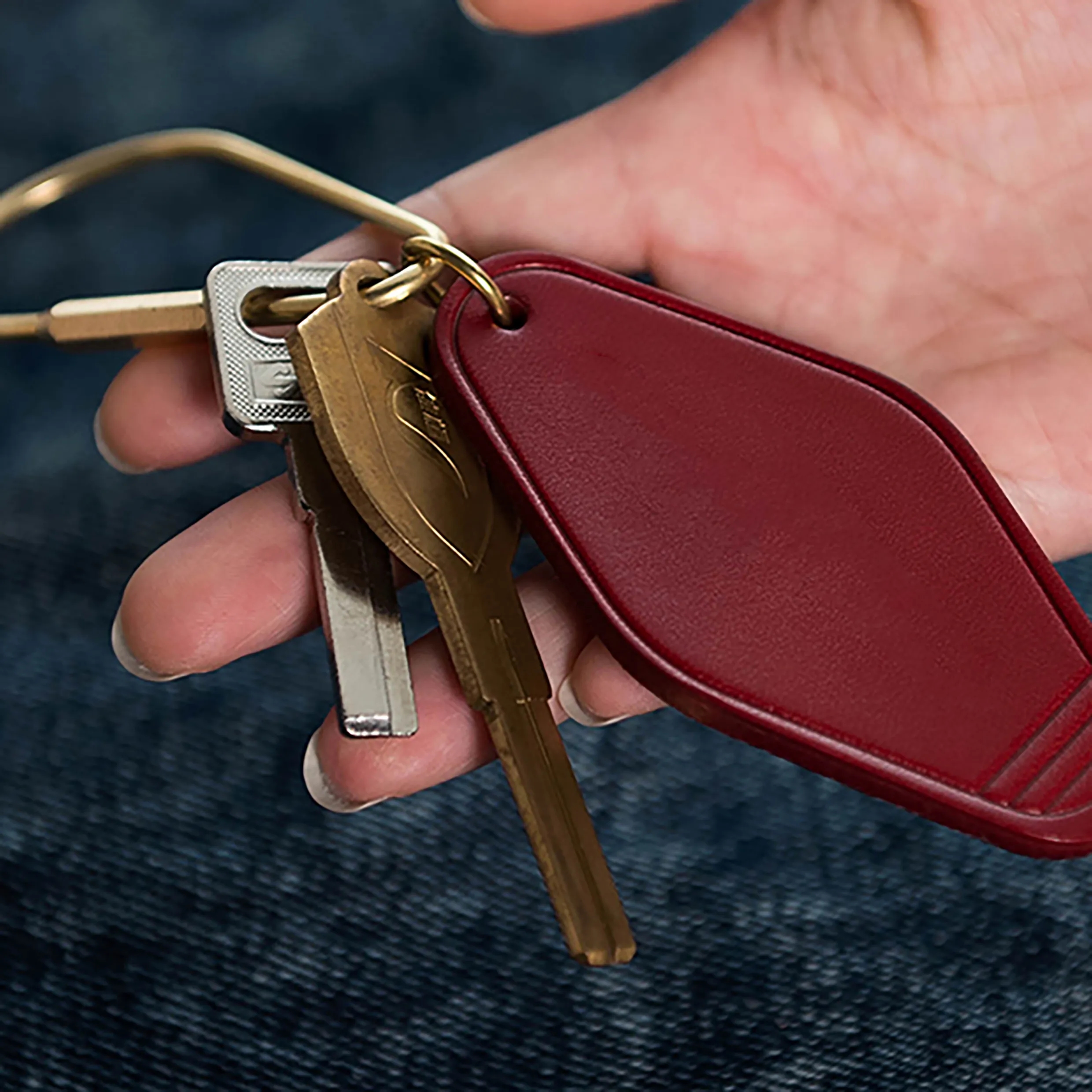 Personalized Leather Hotel Motel Keychain w/ Brass Key Ring