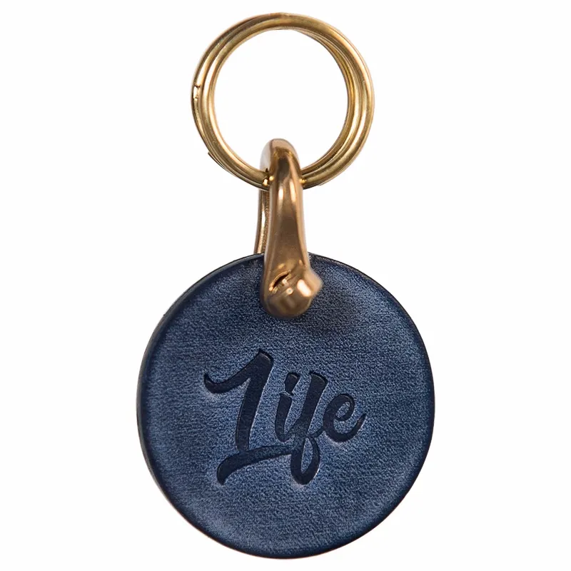 Round Leather Pendant Keychain Solid Brass Horseshoe Clasp