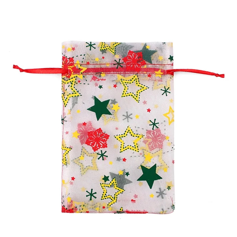Festive Snow Organza Gift Bags with Drawstring Closure