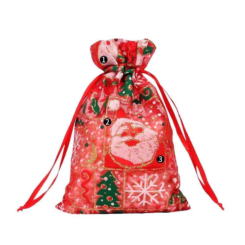 Festive Snow Organza Gift Bags with Drawstring Closure
