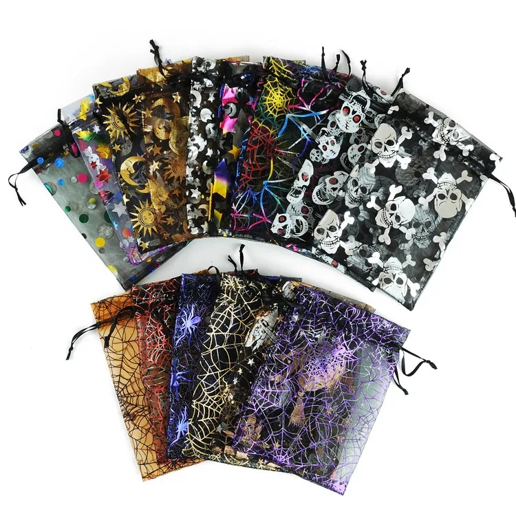 Halloween Foil Embossed Mesh Bag with Drawstring Closure