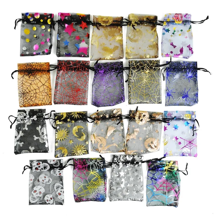 Halloween Foil Embossed Mesh Bag with Drawstring Closure