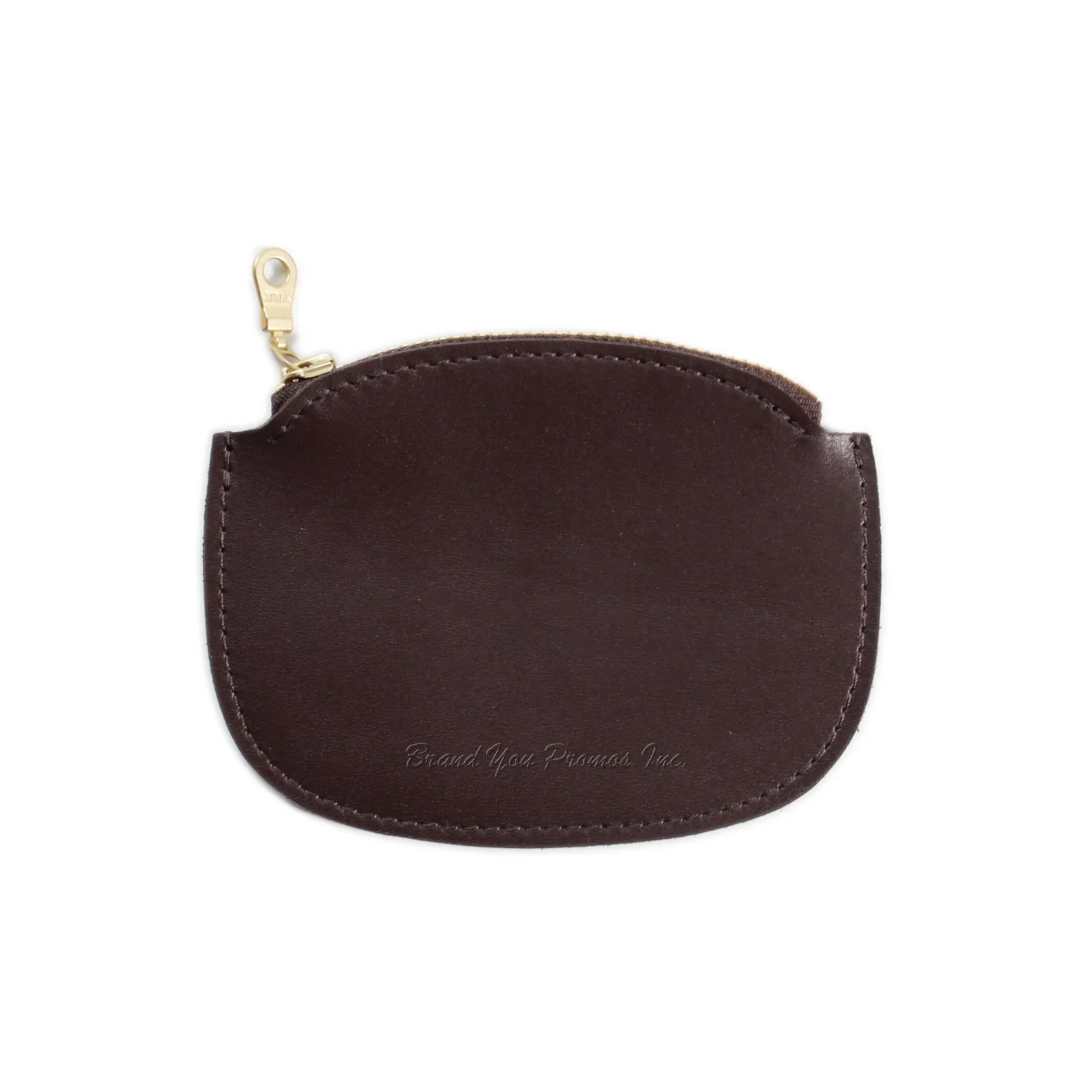 Round Pebbled Leather Zipper Pouch Purse