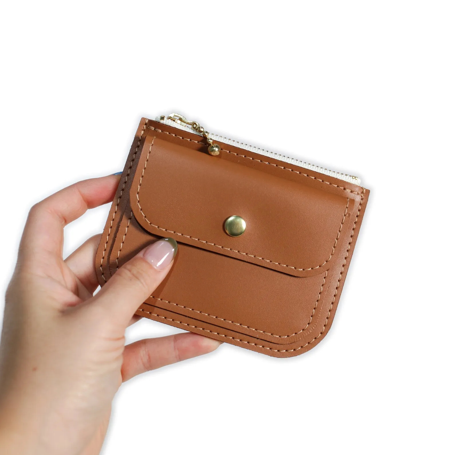 Monogram Leather Mini Wallet Zip Pouch Snap Closure